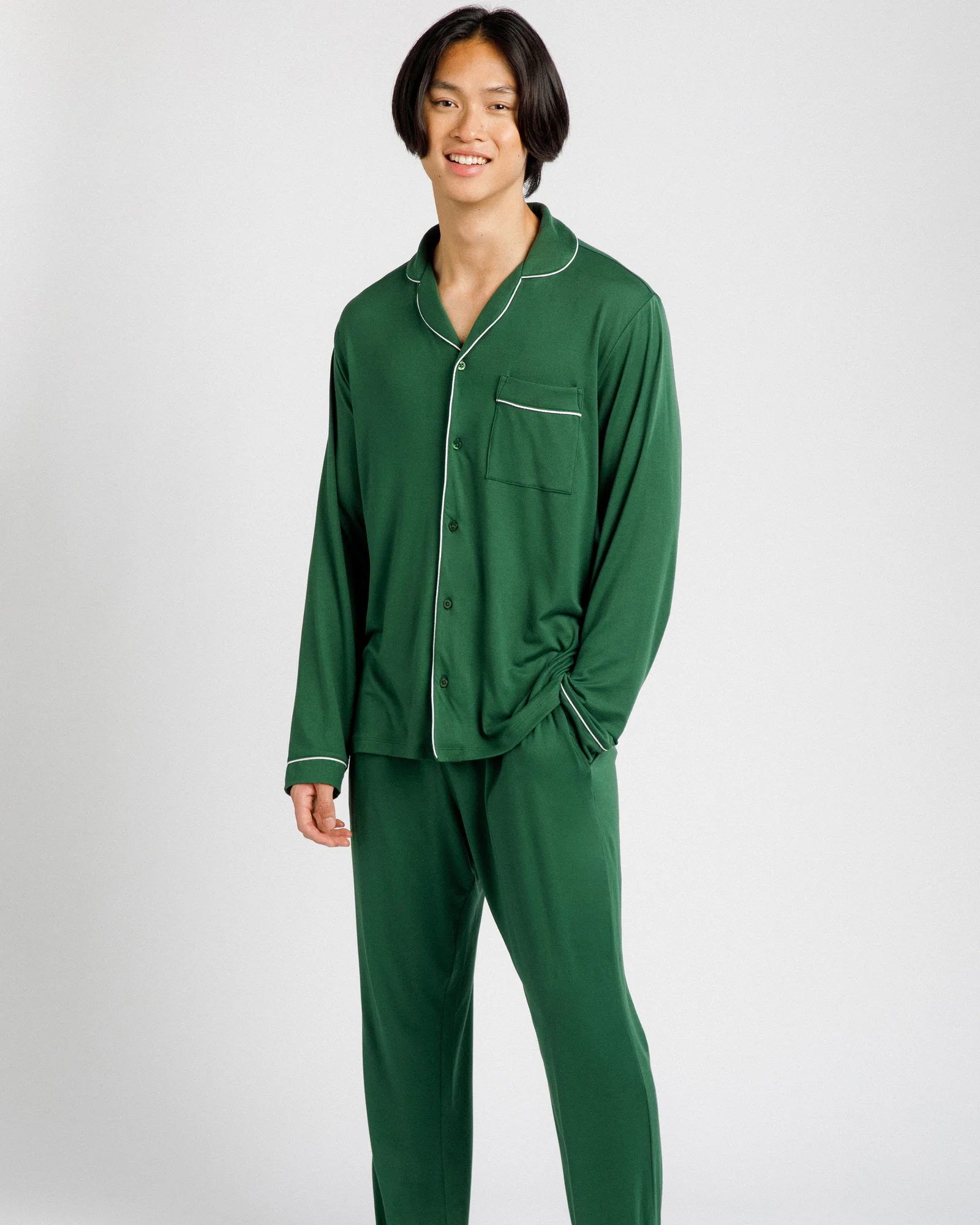 Image of Mens Green Classic Button Up Pyjama Set