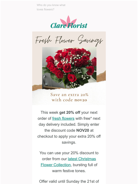 Get 20% off Flowers with Code NOV20