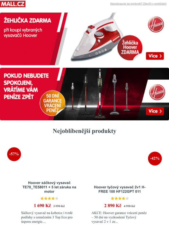 Domc spotebie HOOVER s drkem a 50denn garanc vrcen penz