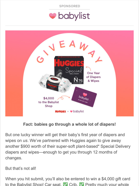 Babylist Win Diapers and Wipes for an Entire Year! Milled