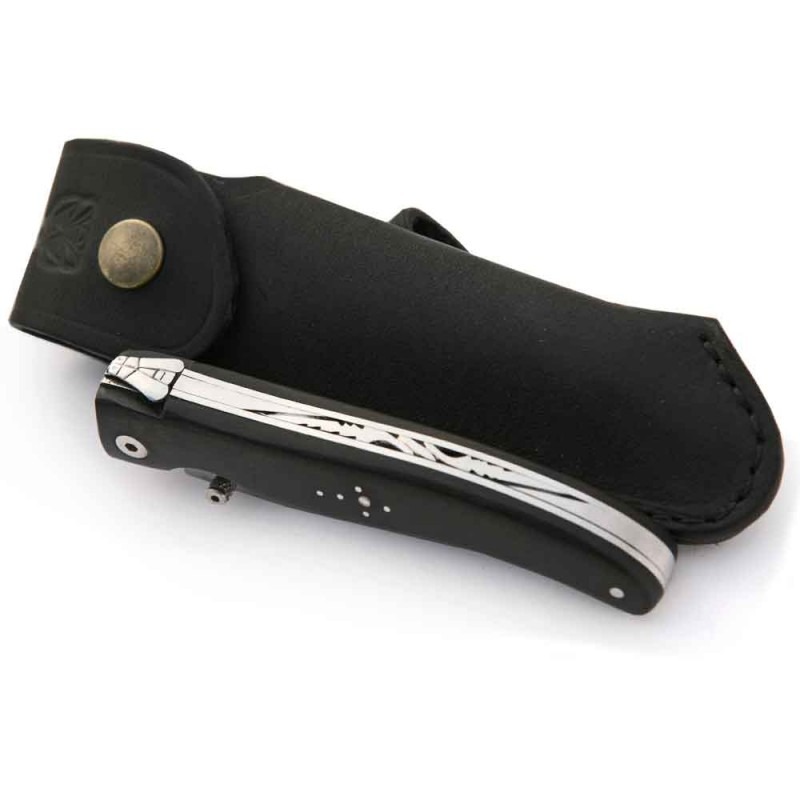 COUTEAU LAGUIOLE LINER LOCK EN ÉBÈNE + ÉTUI CUIR