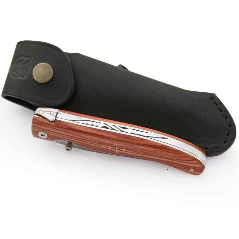 COUTEAU LAGUIOLE LINER LOCK EN BOIS DE ROSE + ÉTUI CUIR