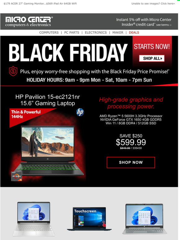 microcenter 599 HP Ryzen 5 GTX 1650 Gaming Laptop! Black Friday Deals