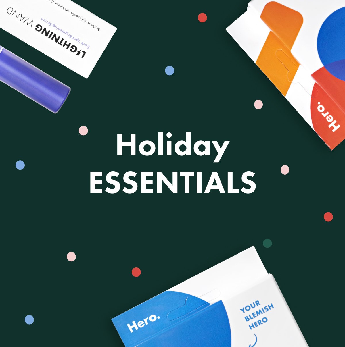 "Holiday Essentials" image including product images of lightning wand, MP Variety, and MP Invisible+