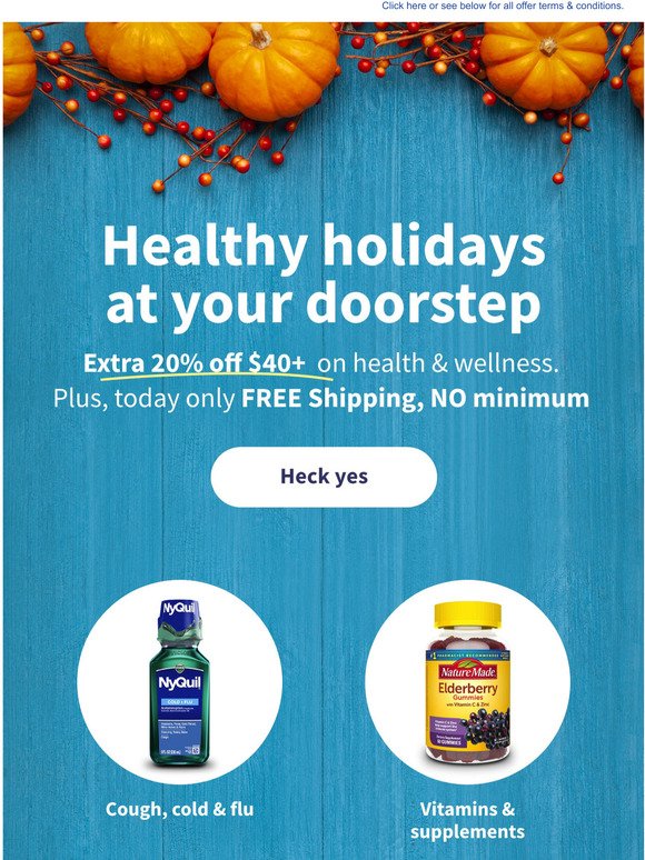 Only on 11/17 get discounts + FREE shipping with NO minimum on all the healthy essentials.