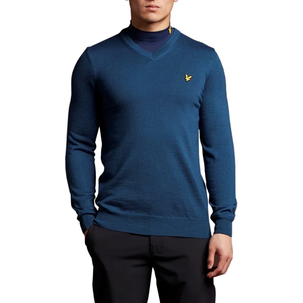 Image of Lyle & Scott Golf Merino V Neck Pullover - Aegean Blue