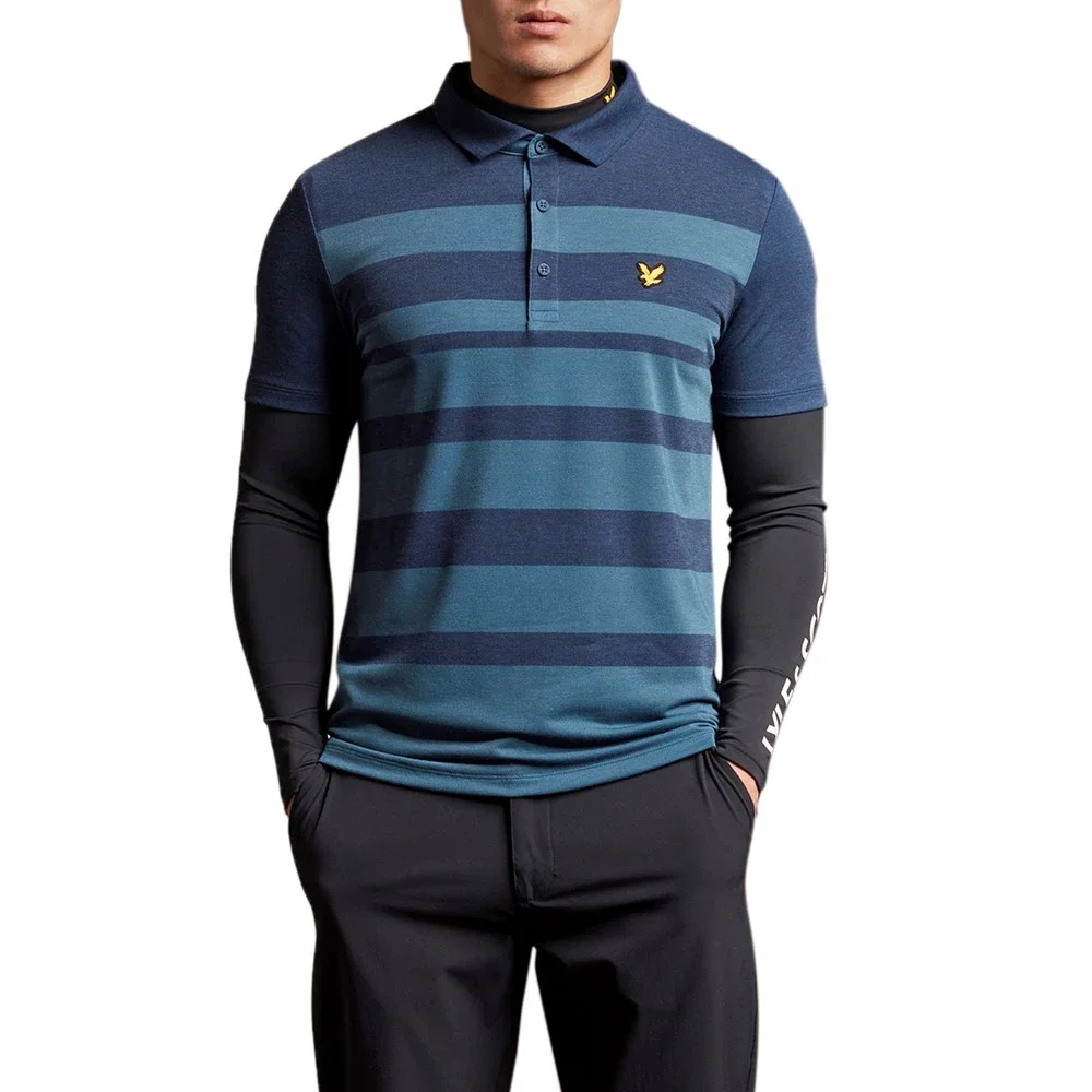 Image of Lyle & Scott Lightweight Wide Stripe Polo - Navy