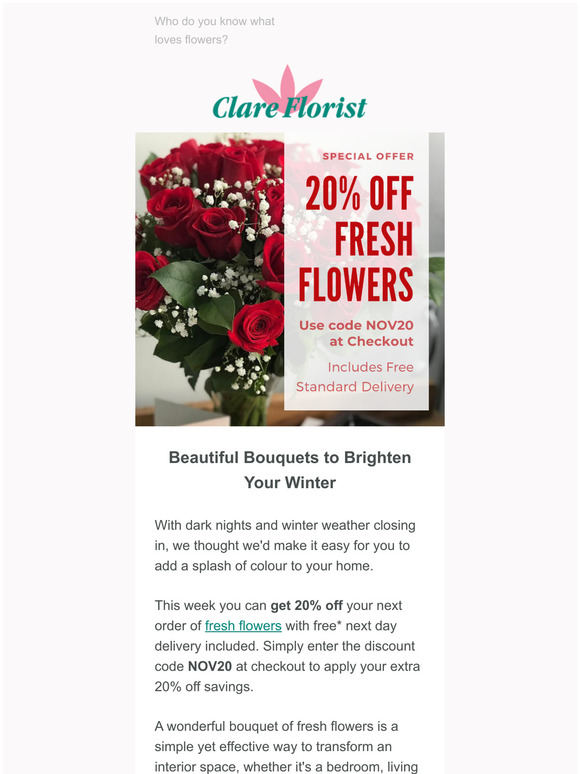 Get 20% off Flowers with Code NOV20