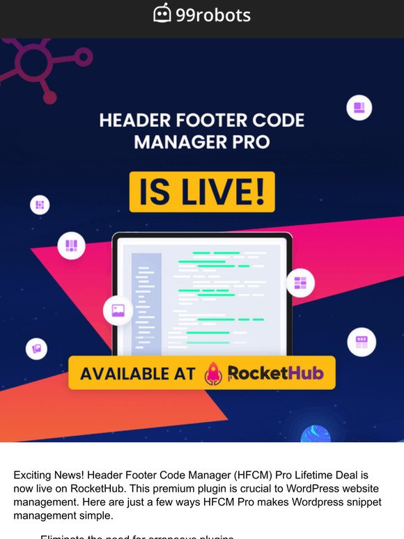 Forløber Harmoni hjemmehørende 99robots.com: Header Footer Code Manager Pro Lifetime Deal is Live | Milled