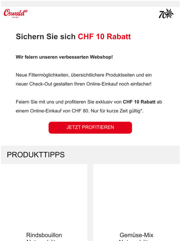 CHF 10 Rabatt  Erleben Sie unseren verbesserten Webshop!