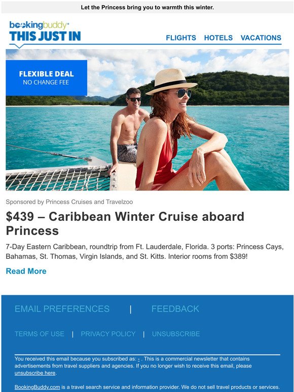 $439  Caribbean Winter Cruise aboard Princess