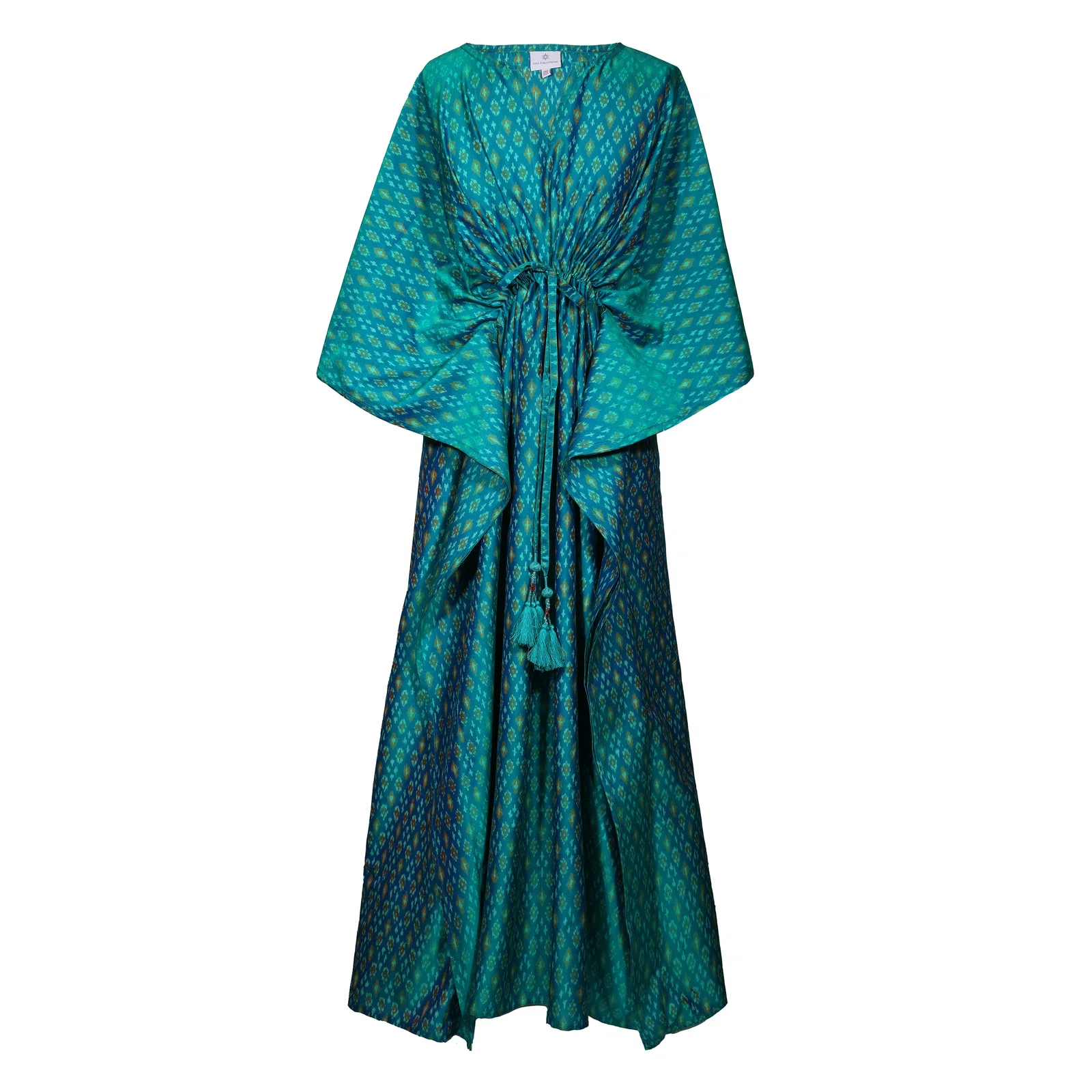 Image of Laguna Silk Cotton Hand Woven Ikat Maxi Kaftan Dress