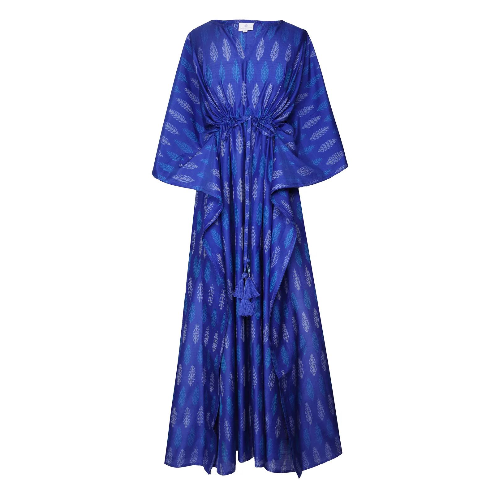 Image of Betty Blue Silk Cotton Ikat Maxi Kaftan Dress