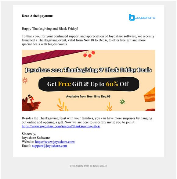 Heart-warming Free Thanksgiving Gift and Special Offers in Joyoshare