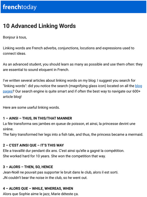 French Today 10 Advanced Linking Words Milled