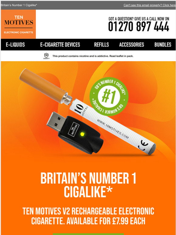 ten motives rechargeable electronic cigarette Ten Motives: Ten Motives V2 Rechargeable Electronic Cigarette available for  7.99 each