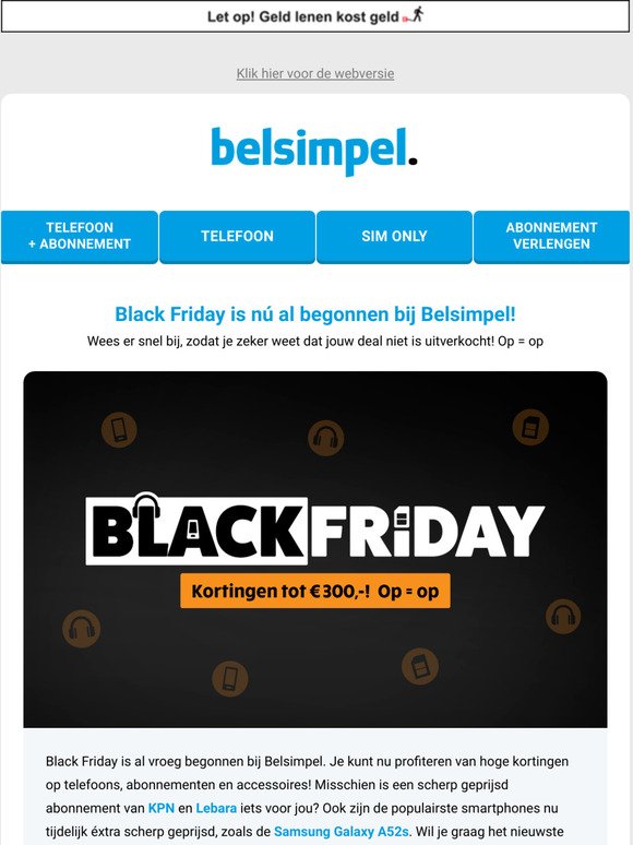 Black Friday is n al begonnen bij Belsimpel!