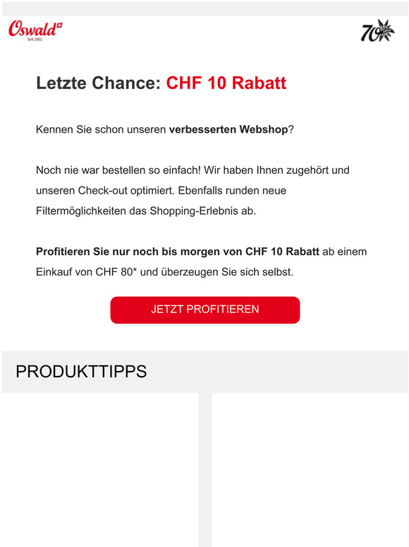 Letzte Chance: CHF 10 Rabatt!