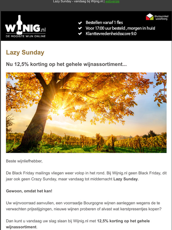 Lazy Sunday - 12,5% KORTING - bij Wijnig.nl