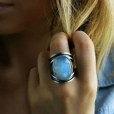 New Moonstone Ring Inlaid with 7 Colors