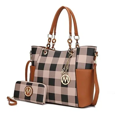 MKF Collection Bonita Checkered Tote 2 Pcs Bag with Wallet by Mia k.