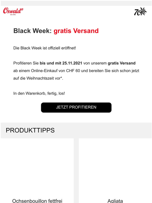 Black Week: gratis Versand!