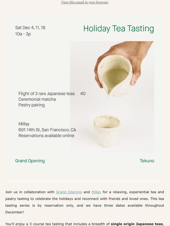 Holiday Tea Tasting with Grand Opening & Millay