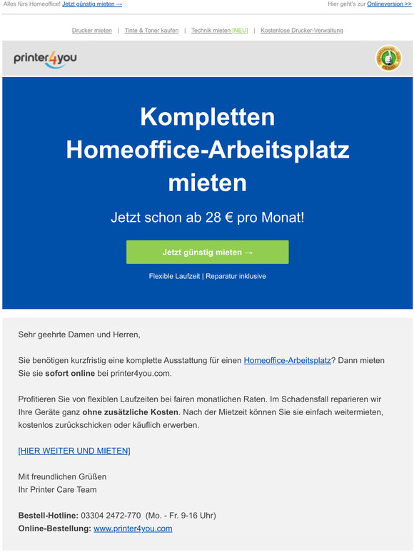 Komplettes Homeoffice  ab 28 pro Monat!