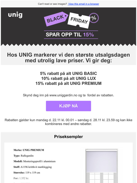 Spar opp til 15% hos UNIG p Black Friday