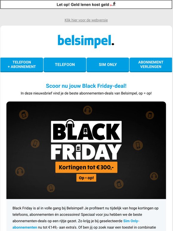 Black Friday is al in volle gang bij Belsimpel!