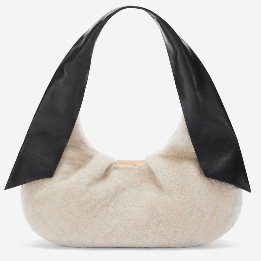 The Midi Milan in Ivory Shearling & Black Smooth