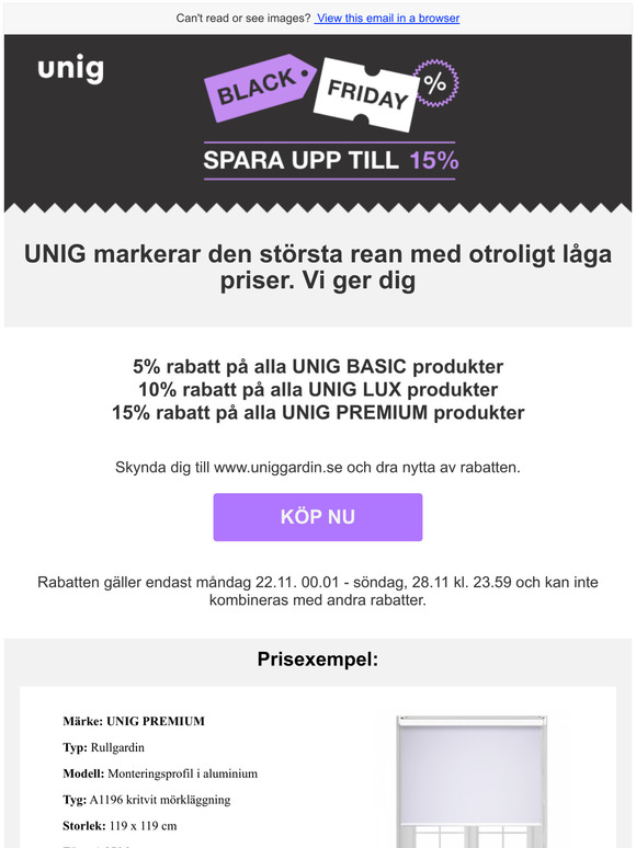 Spara upp til 15% hos UNIG p Black Friday