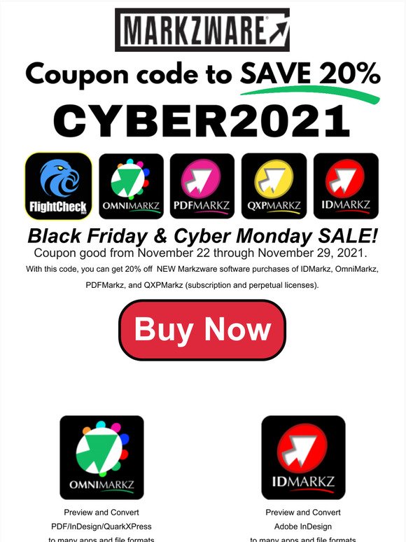 Black Friday Cyber Monday: 20% Off Markzware Apps!