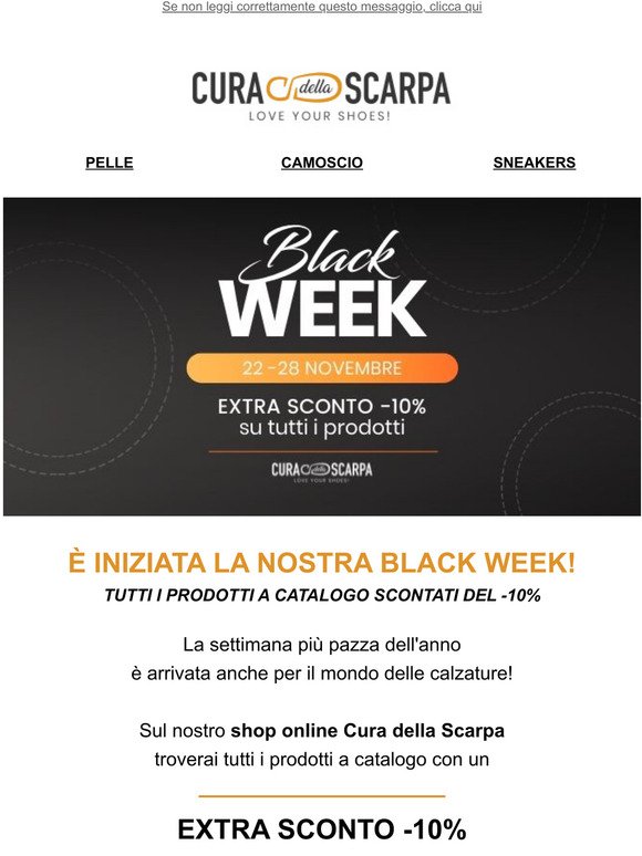Black Week  EXTRA SCONTI -10% su tutto il catalogo 