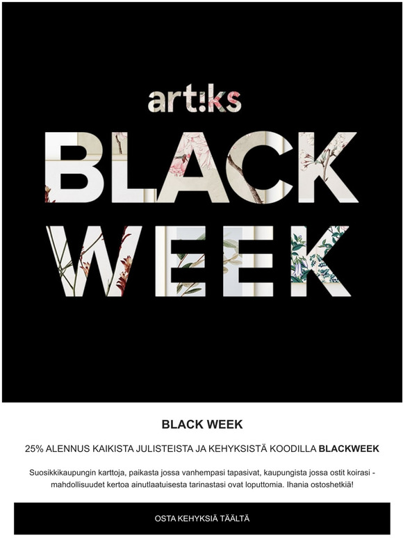 25% alennus julisteista ja kehyksist koodilla BLACKWEEK
