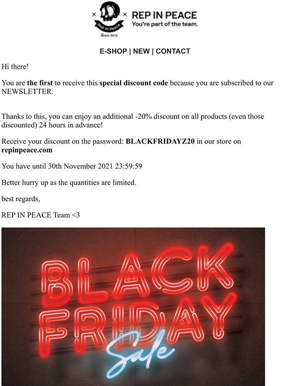 BLACK FRIDAY - Your SPECIAL EARLY DISCOUNT CODE