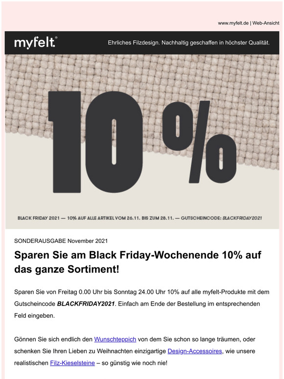  BLACK FRIDAY bei myfelt  10% auf ALLES! 
