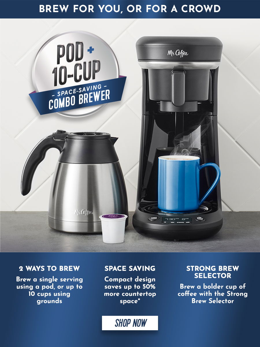 Mr. Coffee - Space-Saving Combo 10-Cup Coffee Maker and Pod Single