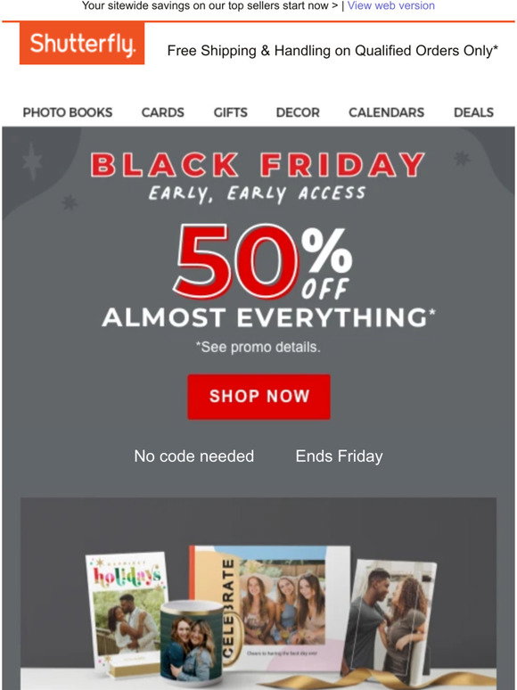 Shutterfly Unlock Black Friday now and get 50 & up to 20 FREE cards