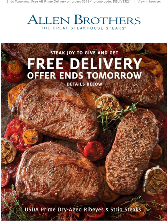 Allen Brothers Genuine Steakhouse Ribeyes & Strip Steaks, Free