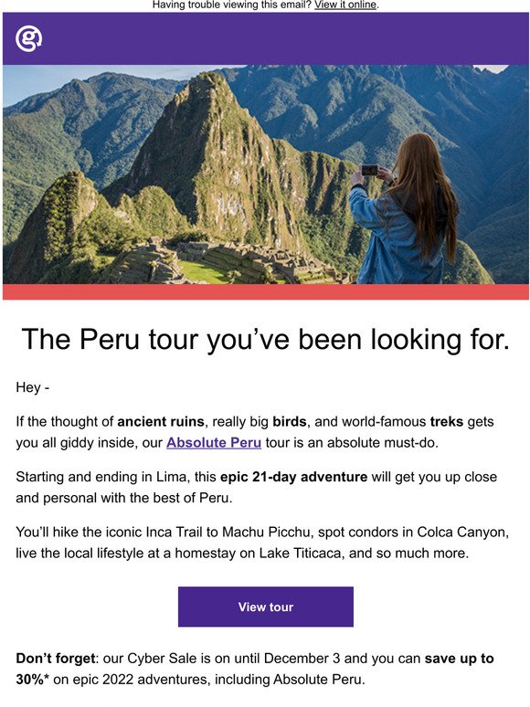 Dreaming of Peru? Weve got the perfect tour.