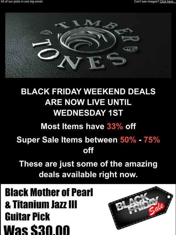 Black Friday Deals from Timber Tones - 33% Off !