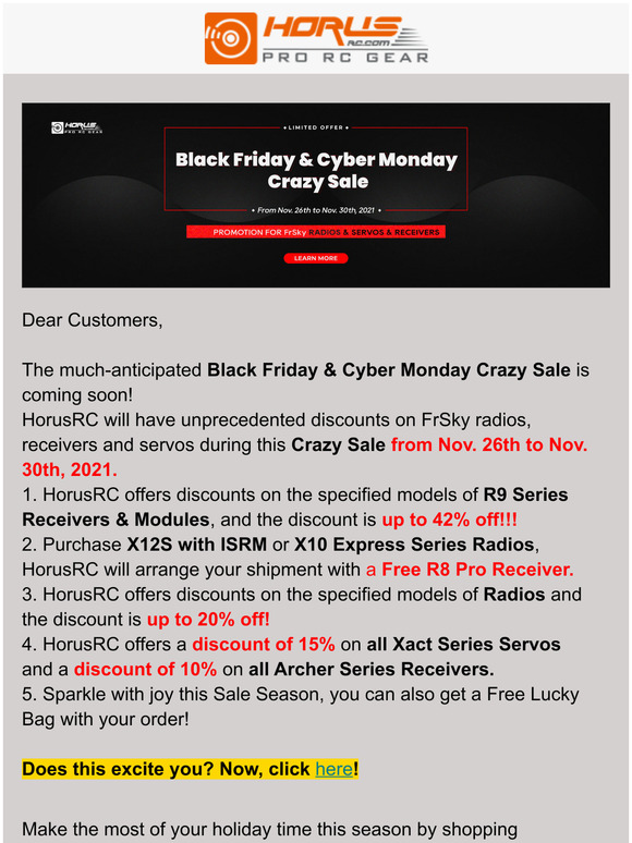 HorusRC Black Friday & Cyber Monday Crazy Sale 2021.11