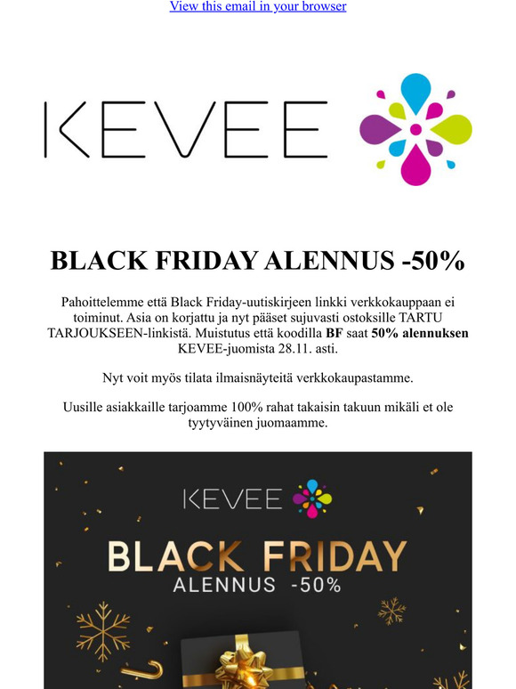 TARTU TARJOUKSEEN -linkki nyt toiminnassa; BLACK FRIDAY ALENNUS -50%