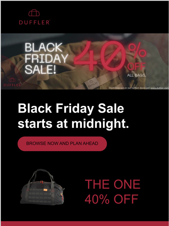 40% OFF ALL BAGS - BLACK FRIDAY @ DUFFLER.COM