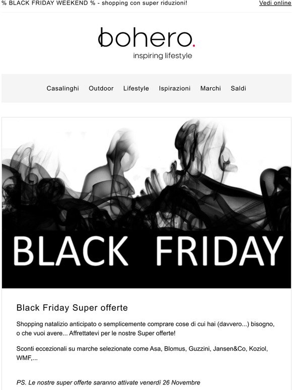 % BLACK FRIDAY WEEKEND % - shopping con super riduzioni!