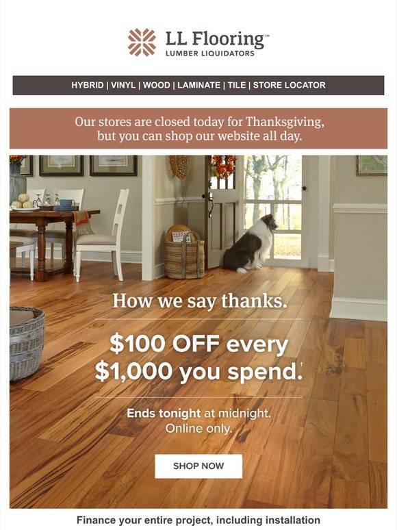 Lumber Liquidators: We're thankful for YOU! One-Day Deal details inside |  Milled