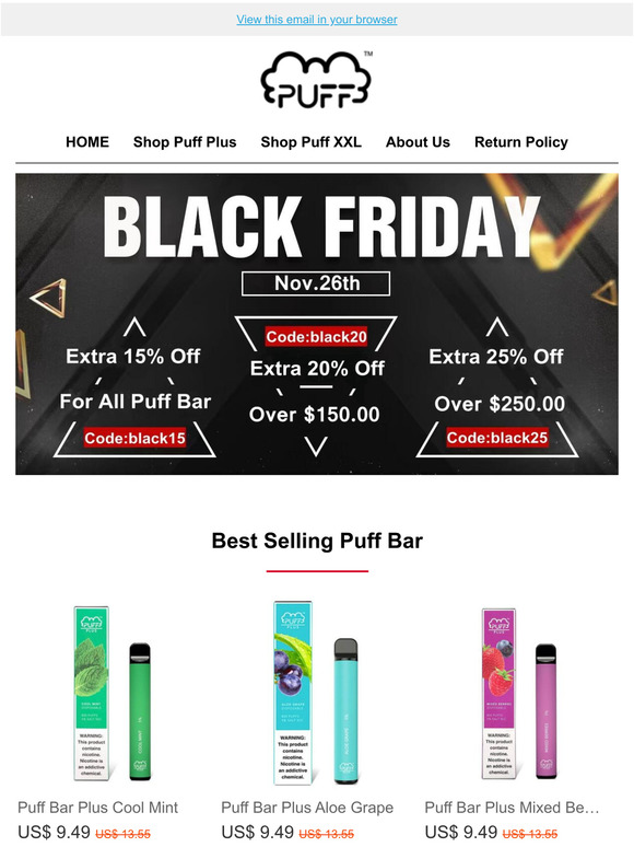 Extra 15%-25% for all puff bar On Black Friday..........Puff Bar Studio
