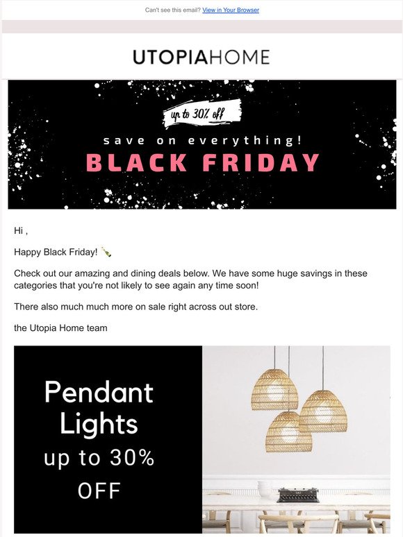  Black Friday Sale: Save up to 30% on Pendant Lights & $150 on Dining