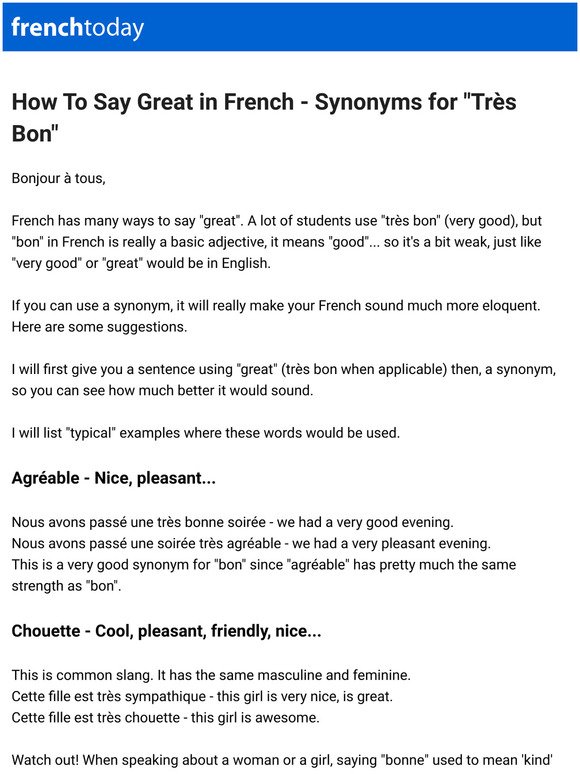 French Today How To Say Great In French Synonyms For Trs Bon Milled